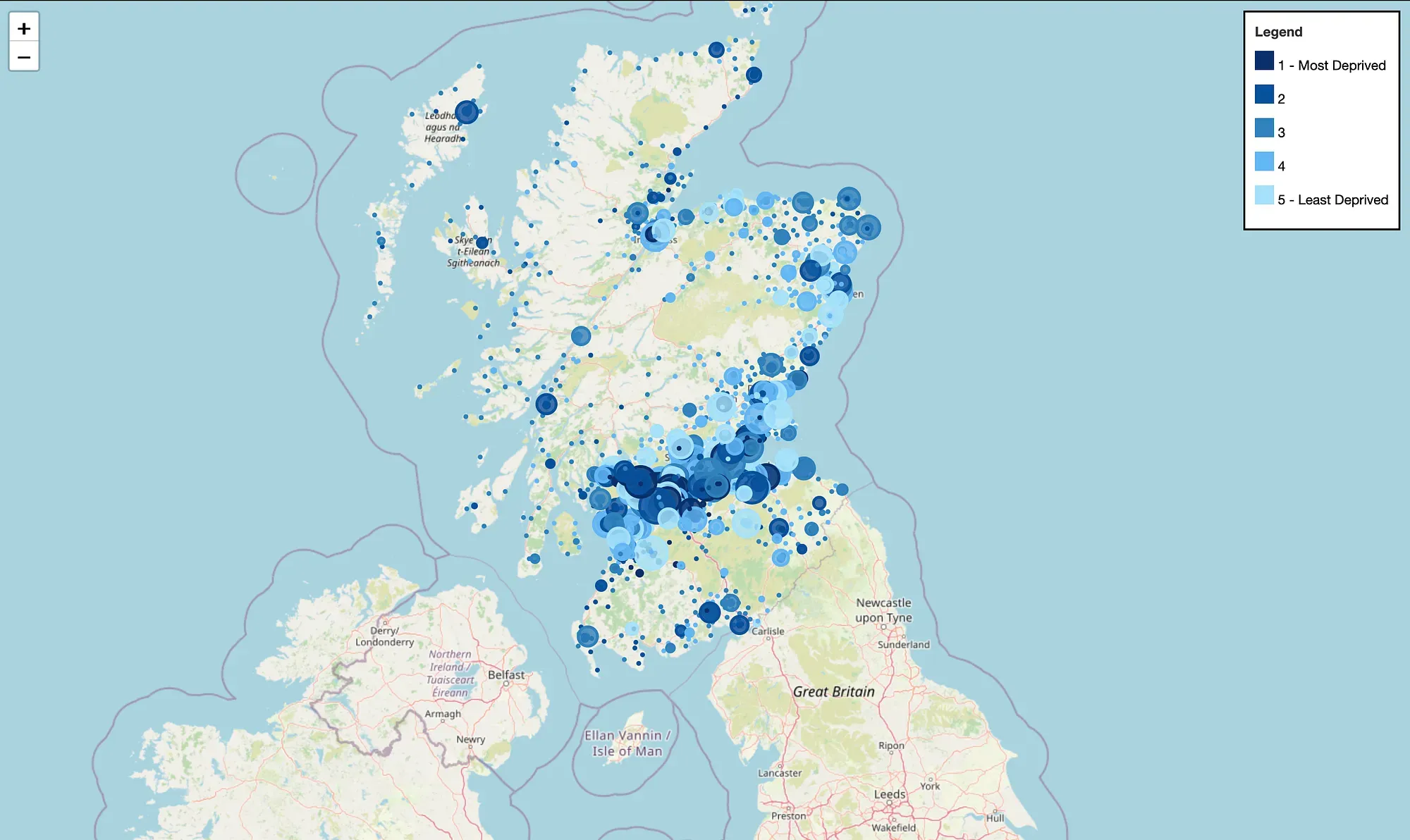Image 1: Map of Scotland locating all schools (screenshot from the HTML-based app)